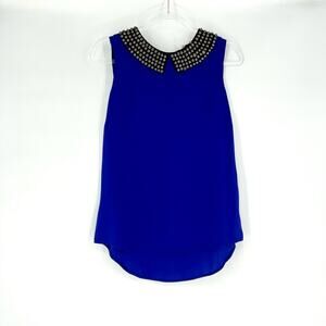 Milly Beaded Collar Sleeveless Blouse Blue 2